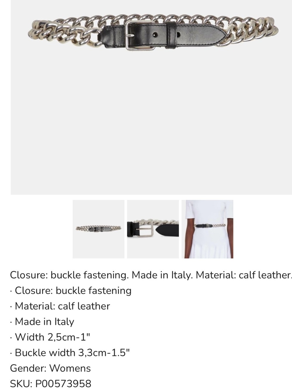 Alexander McQueen Black Leather Belt with Silver Chain